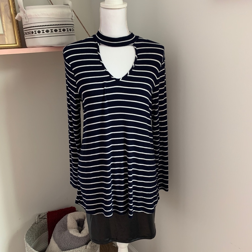 Cha Cha Vente Striped Choker Long Sleeve Top